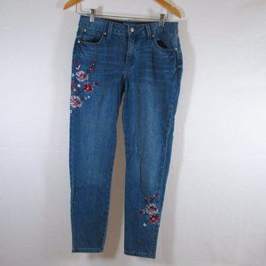Jennifer Lopez Womens Blue Jeans Embroidered Flowers w\ Gems Size 8 Skin…